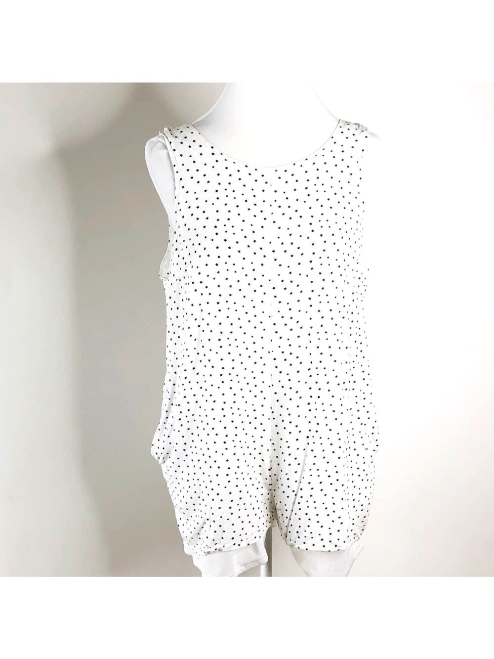 Lelis Romper Blue Stars Size Large Sleeveless White With Pockets 4th July